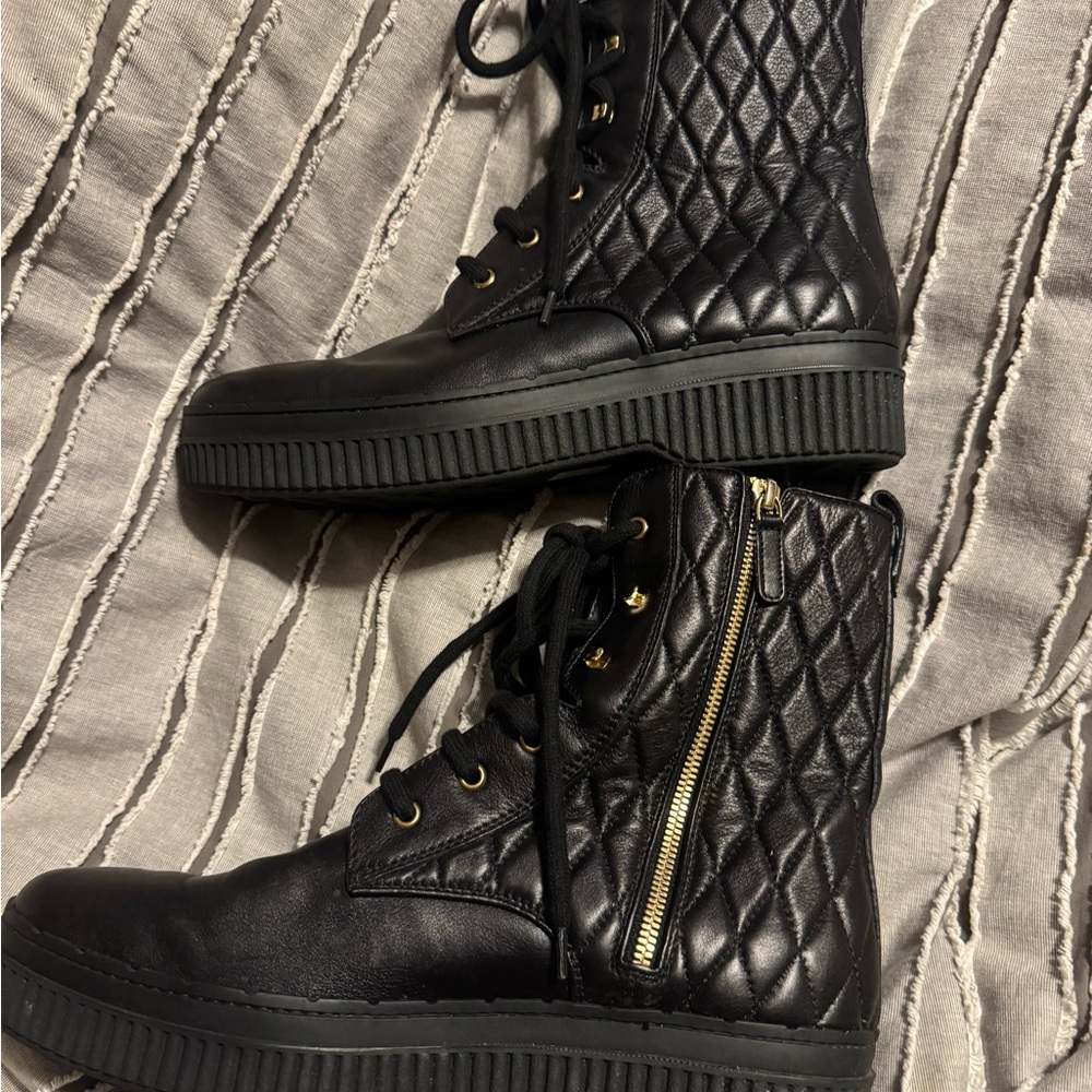 Tod's Black Quilted Leather Combat Boots- Size 11 M